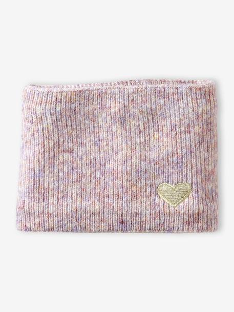 'Heart' Beanie + Snood + Gloves/Mittens Set for Girls navy blue+rosy - vertbaudet enfant 