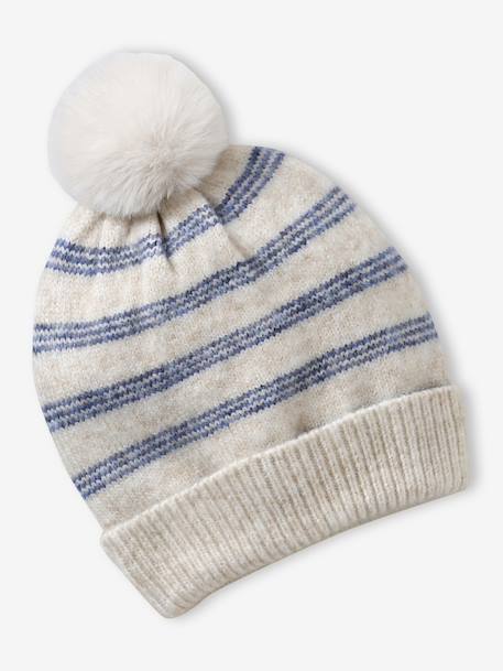 Striped Set: Beanie + Snood + Mittens/Gloves for Girls vanilla - vertbaudet enfant 