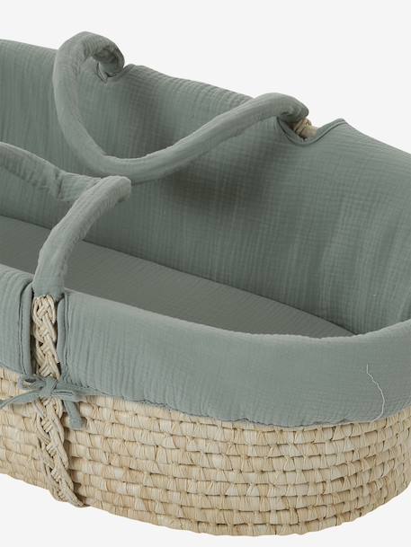 Moses Basket in Woven Natural Fibres for Babies, ENVIE DE FRAISE 0016+beige+sage green - vertbaudet enfant 