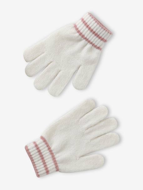 Girl's twisted knit set: beanie + snood + mittens/gloves ecru - vertbaudet enfant 