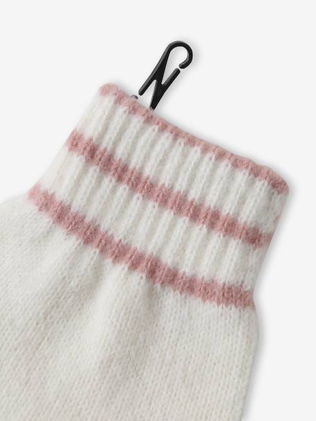 Girl's twisted knit set: beanie + snood + mittens/gloves ecru - vertbaudet enfant 