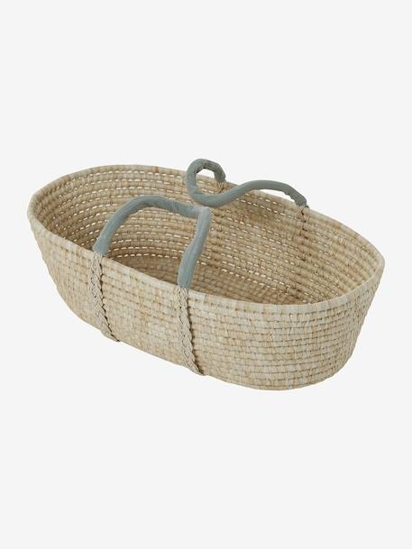 Moses Basket in Woven Natural Fibres for Babies, ENVIE DE FRAISE 0016+beige+sage green - vertbaudet enfant 