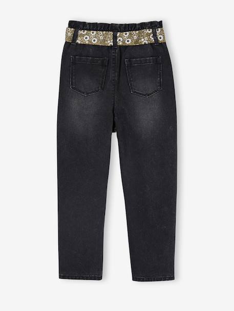 Paperbag Jeans + Floral Belt, for Girls black+BLUE DARK SOLID+BLUE DARK WASCHED+denim grey - vertbaudet enfant 