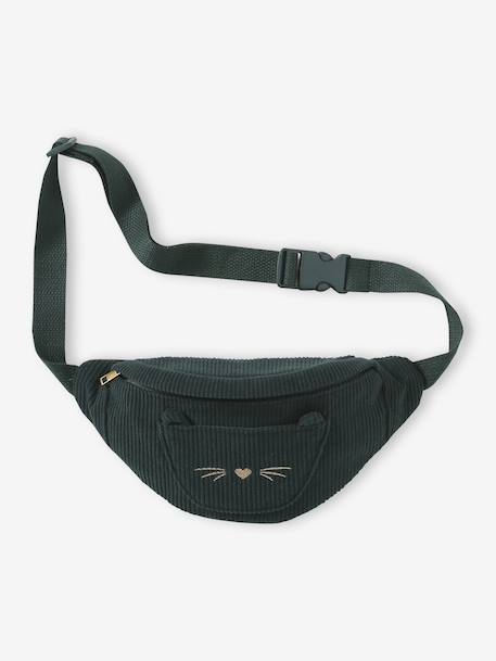 Corduroy Bumbag with Cat Design for Girls blush+double stone+grey green+multicoloured+pale blue+rose - vertbaudet enfant 