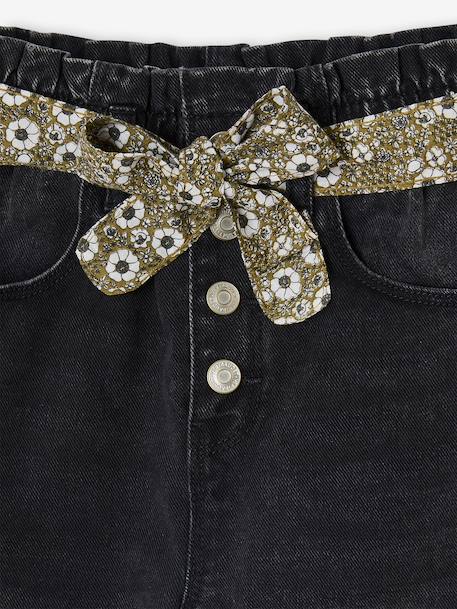 Paperbag Jeans + Floral Belt, for Girls black+BLUE DARK SOLID+BLUE DARK WASCHED+denim grey - vertbaudet enfant 