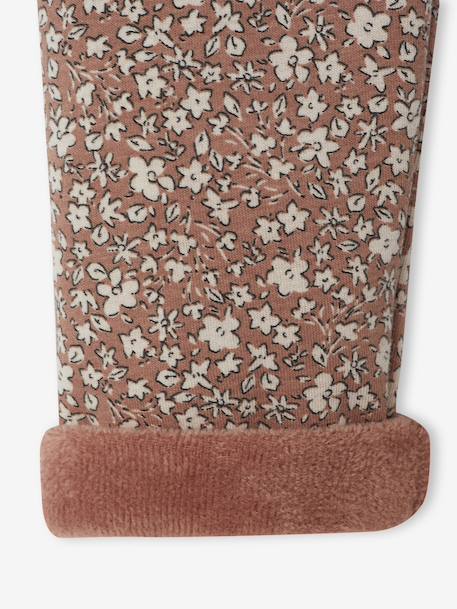 Leggings Lined in Polar Fleece for Girls BROWN LIGHT ALL OVER PRINTED+chocolate+dusky pink+printed grey - vertbaudet enfant 