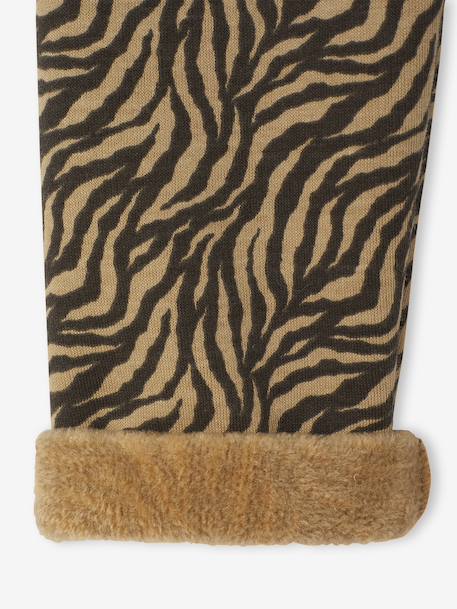 Leggings Lined in Polar Fleece for Girls BROWN LIGHT ALL OVER PRINTED+chocolate+dusky pink+printed grey - vertbaudet enfant 