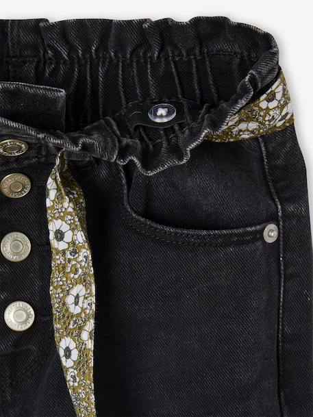 Paperbag Jeans + Floral Belt, for Girls black+BLUE DARK SOLID+BLUE DARK WASCHED+denim grey - vertbaudet enfant 