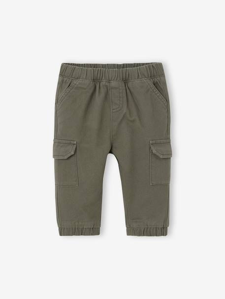 Twill Cargo Trousers for Babies olive - vertbaudet enfant 