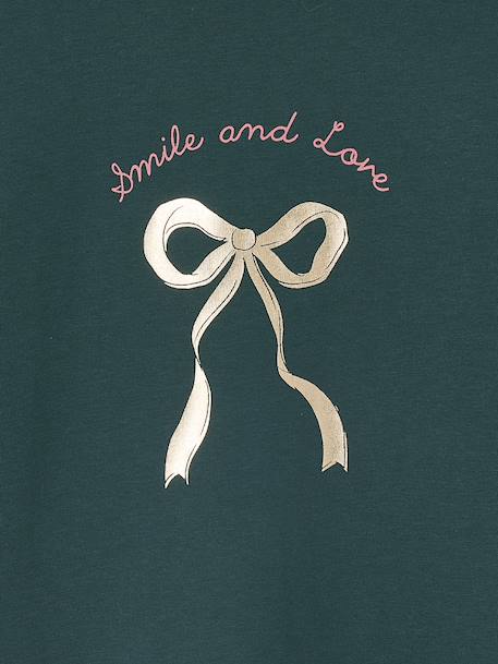 T-shirt animation métallisée fille manches longues anthracite+blanc+vert sapin - vertbaudet enfant 