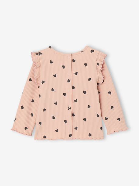 T-shirt en côtes manches volantées bébé fille écru+rose poudré - vertbaudet enfant 