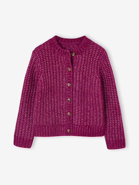 Loose-Fitting Soft Knit Cardigan for Girls marl grey+petrol blue+purple clover+rosy - vertbaudet enfant 