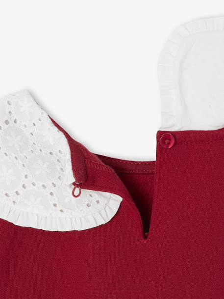 Sweat fille col claudine broderie anglaise écru+gris chiné+mauve+rose pâle+rouge - vertbaudet enfant 