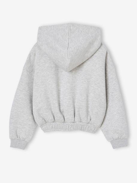 Cropped Sports Sweatshirt with Hood, for Girls marl grey - vertbaudet enfant 