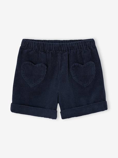 Corduroy Shorts with Heart Pockets, Easy To Slip On, for Girls navy blue+old rose - vertbaudet enfant 