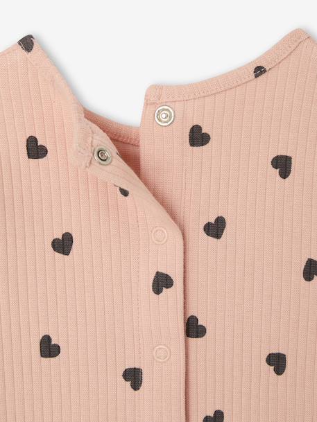 T-shirt en côtes manches volantées bébé fille écru+rose poudré - vertbaudet enfant 