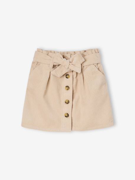 'Paperbag' Style Skirt in Corduroy for Girls golden beige+grey blue+olive+plum - vertbaudet enfant 