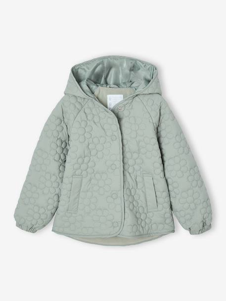 Lightweight Floral Jacket with Hood for Girls grey green+mauve - vertbaudet enfant 