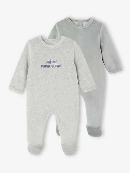 Pack of 2 Velour Sleepsuits for Newborns marl grey - vertbaudet enfant 