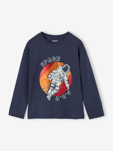 Long-Sleeved T-Shirt with Reversible Sequins for Boys navy blue - vertbaudet enfant 