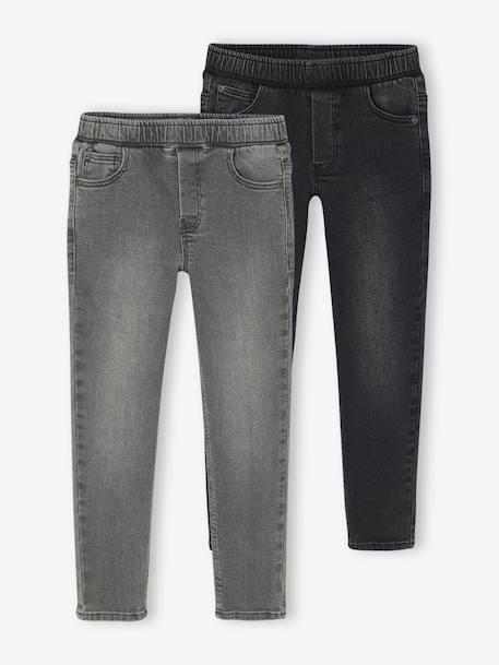 Pack of 2 Slim Leg Jeans with Elasticated, Adjustable Waist denim grey+double stone+stone - vertbaudet enfant 