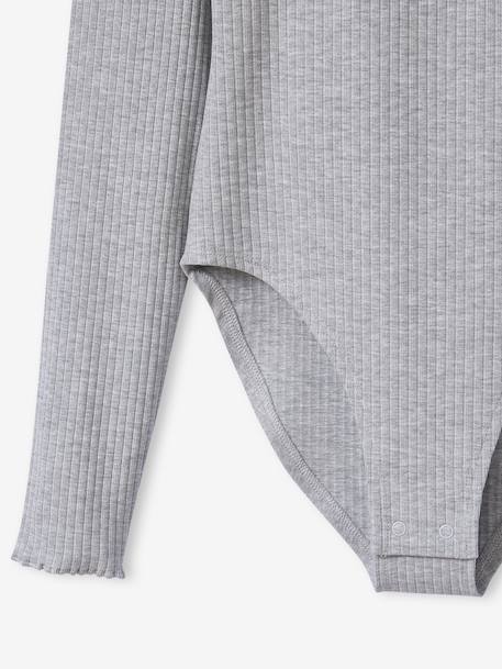 Long-Sleeved Ribbed Knit Bodysuit for Girls, JONEN marl grey - vertbaudet enfant 