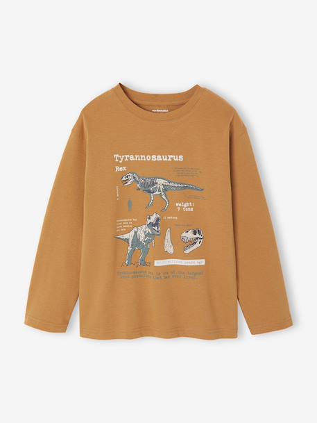 Printed Long-Sleeved T-Shirt with Details in Relief, for Boys marl white+pecan nut - vertbaudet enfant 