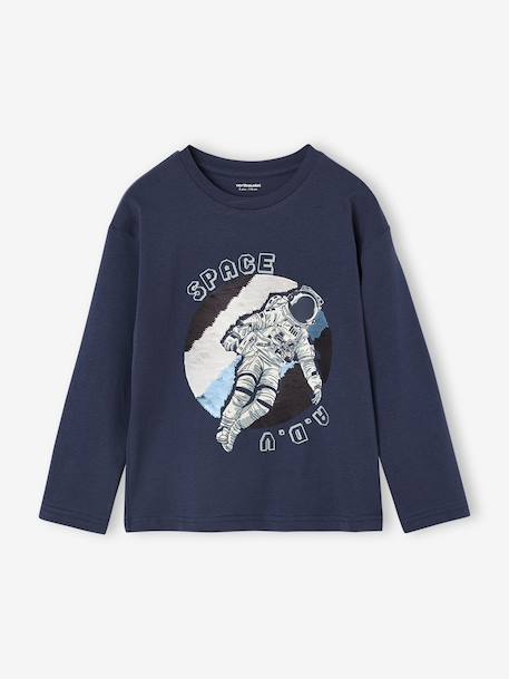 Long-Sleeved T-Shirt with Reversible Sequins for Boys navy blue - vertbaudet enfant 