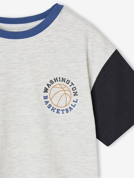 Short-Sleeved T-Shirt with Contrasting Sleeves, for Boys marl grey - vertbaudet enfant 