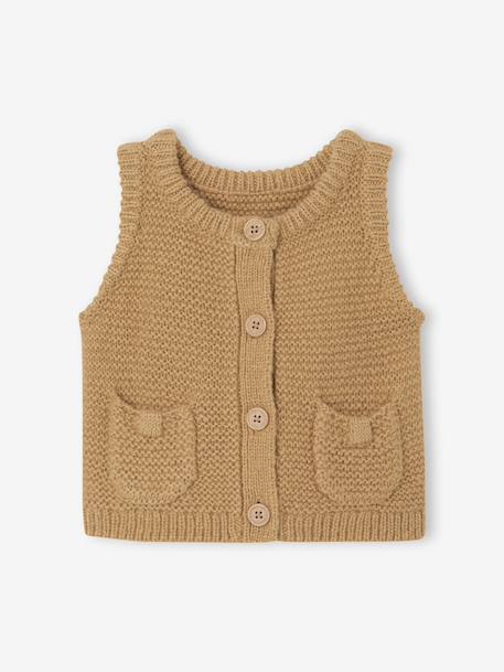 Buttoned sleeveless baby cardigan ochre - vertbaudet enfant 