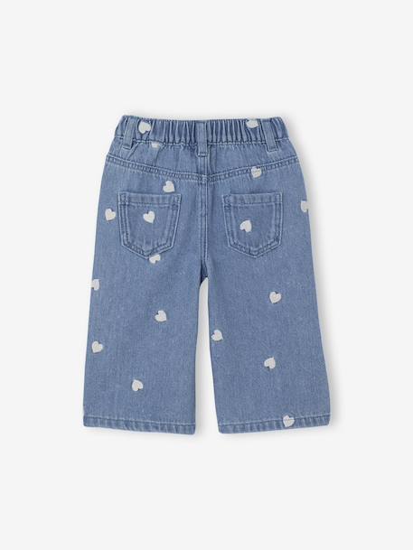 Wide-leg jeans with small embroidered hearts double stone+stone - vertbaudet enfant 