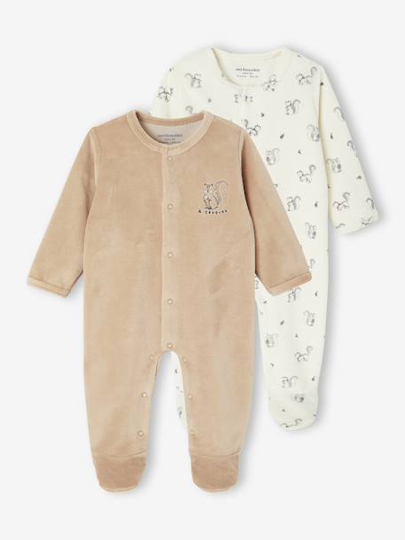 Pack of 2 Velour Sleepsuits for Newborns aqua green+beige+rose - vertbaudet enfant 
