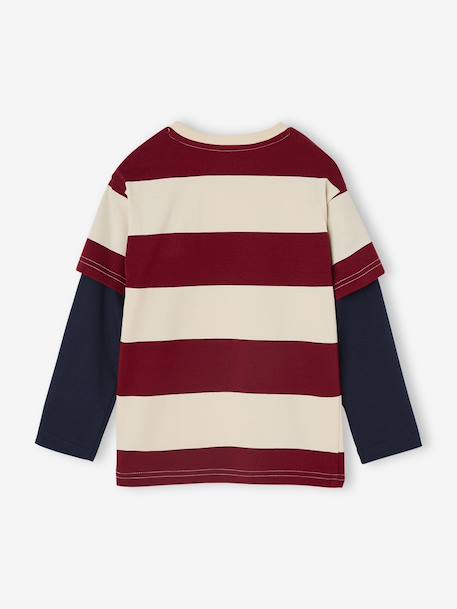 Striped T-Shirt with a Double-Sleeve Effect striped green+striped red - vertbaudet enfant 