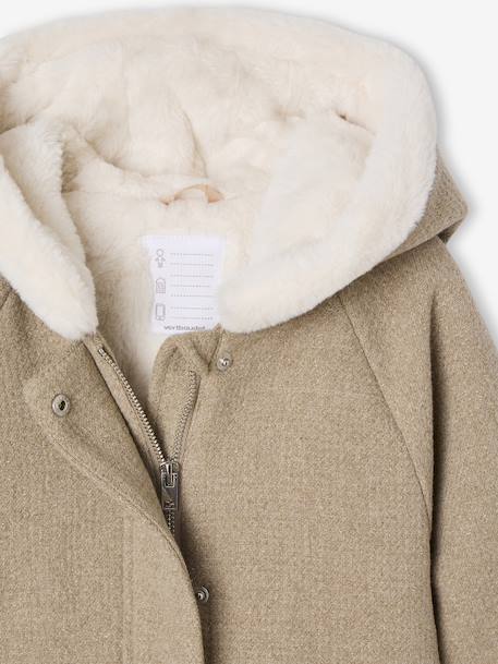 Manteau fille à capuche drap de laine anthracite+beige chiné - vertbaudet enfant 