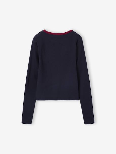 Cropped Long-Sleeved T-Shirt for Girls, JONEN anthracite+navy blue - vertbaudet enfant 
