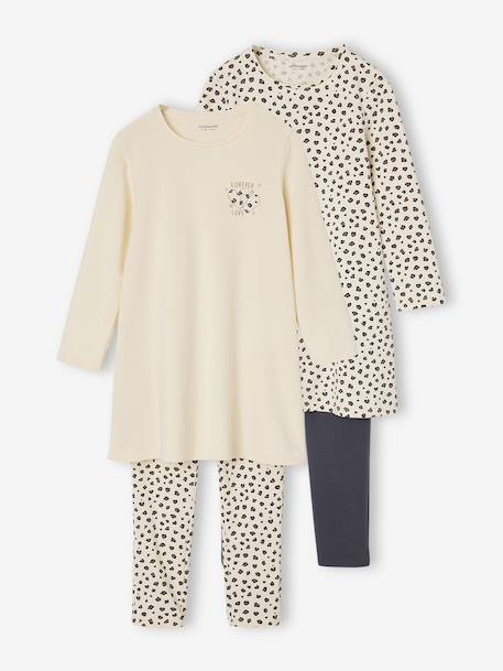 Lot de 2 pyjamas chemises de nuit legging léopard écru - vertbaudet enfant 