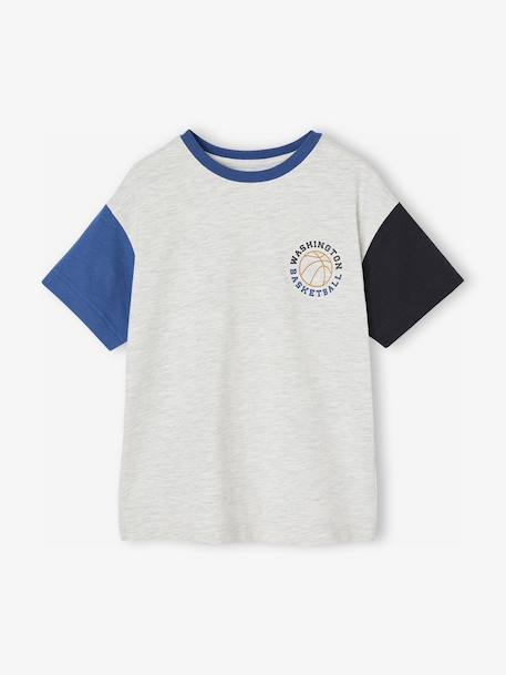 Short-Sleeved T-Shirt with Contrasting Sleeves, for Boys marl grey - vertbaudet enfant 