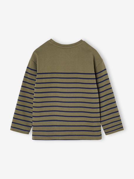 Tee-shirt marinière garçon détail flocage velours ivoire rayé+kaki - vertbaudet enfant 