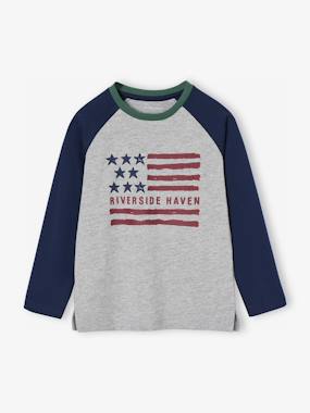 Tee-shirt garçon manches longues contrastées - vertbaudet enfant Garçon-T-shirt, polo, sous-pull-T-shirt-Tee-shirt garçon manches longues contrastées