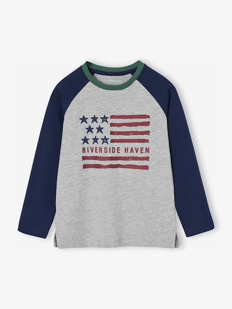 Tee-shirt garçon manches longues contrastées gris chiné - vertbaudet enfant 