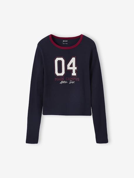 T-shirt fille cropped manches longues fille anthracite+marine - vertbaudet enfant 