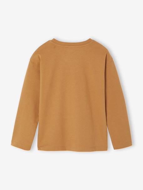 Printed Long-Sleeved T-Shirt with Details in Relief, for Boys marl white+pecan nut - vertbaudet enfant 