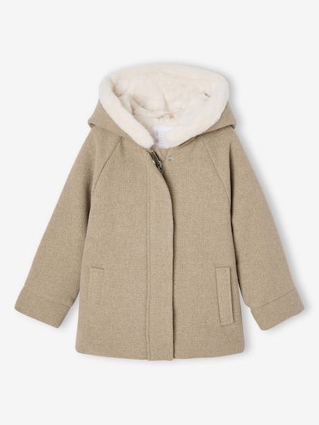 Woollen Fabric Coat with Hood anthracite+marl beige - vertbaudet enfant 