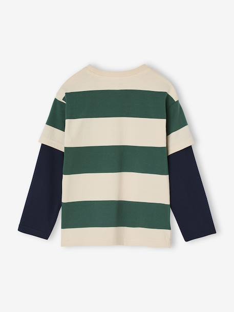 Striped T-Shirt with a Double-Sleeve Effect striped green+striped red - vertbaudet enfant 