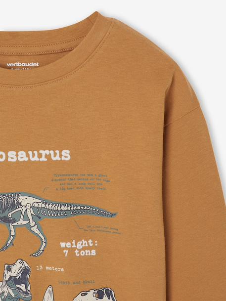 Printed Long-Sleeved T-Shirt with Details in Relief, for Boys marl white+pecan nut - vertbaudet enfant 