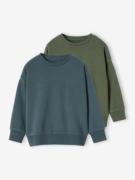 Lot 2 Sweats Unis Manches Longues Garçon vert d'eau - vertbaudet enfant 