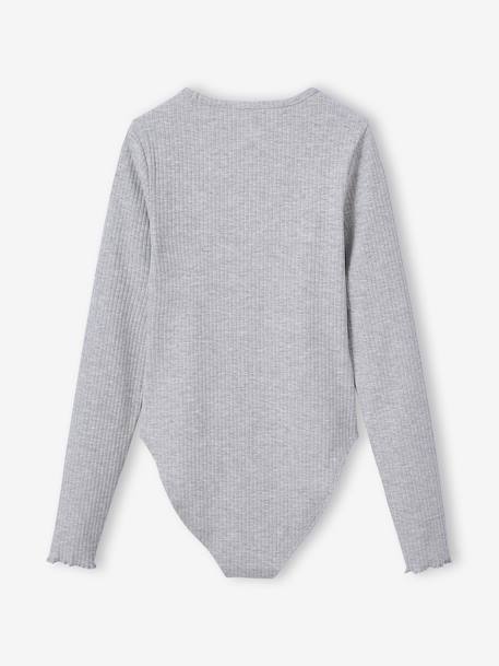 Long-Sleeved Ribbed Knit Bodysuit for Girls, JONEN marl grey - vertbaudet enfant 