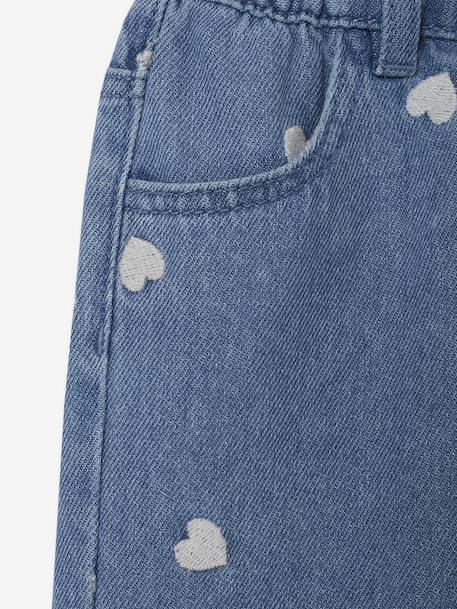 Wide-leg jeans with small embroidered hearts double stone+stone - vertbaudet enfant 