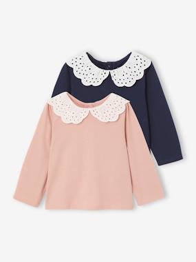 Bébé-T-shirt, sous-pull-Lot 2 tee-shirts bébé col en broderie anglaise