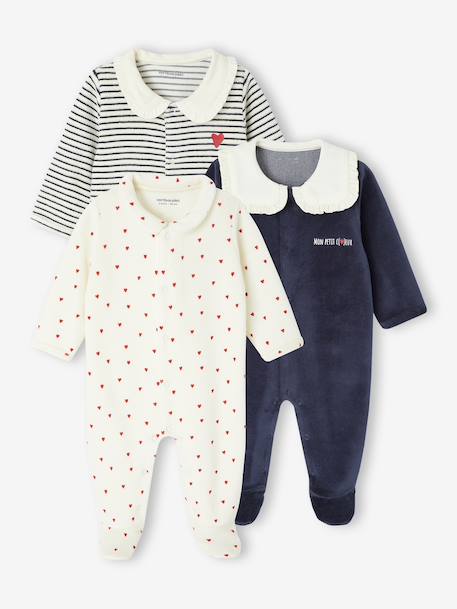 Lot de 3 pyjamas bébé fille 'c½urs' en velours bleu nuit - vertbaudet enfant 